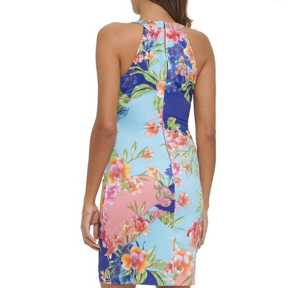 Guess Women’s Floral V-Neck Cocktail And Party Dress Blue Coral Sz 16 NWT - Picture 4 of 8